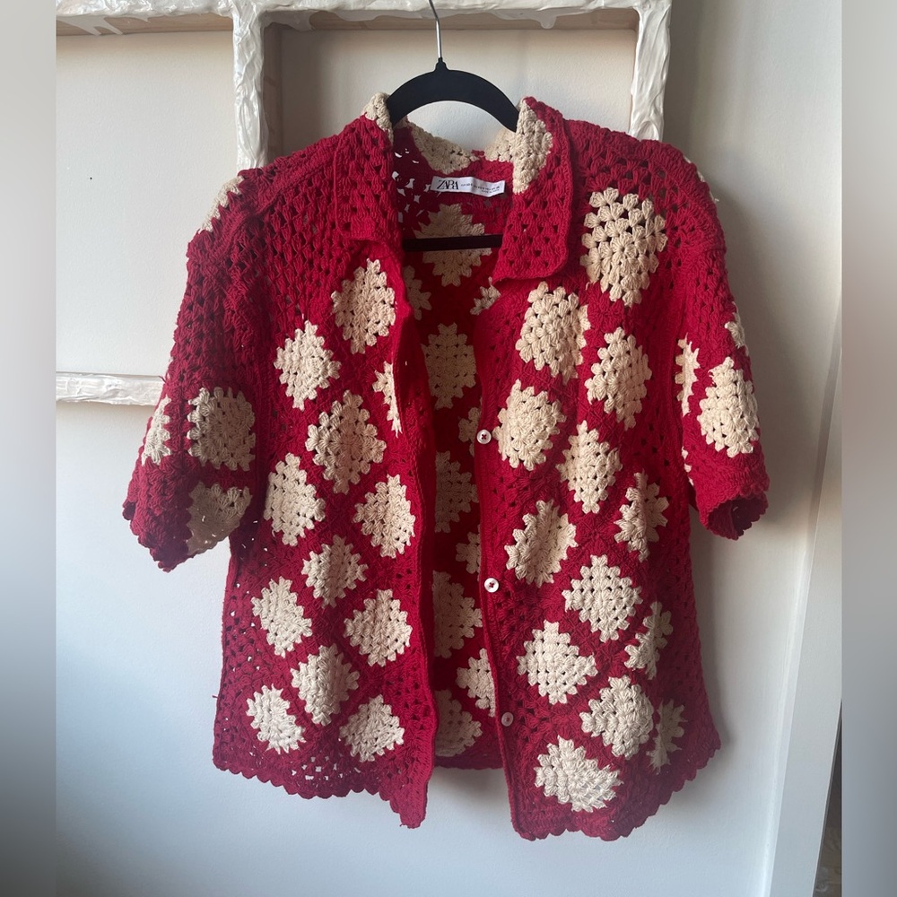 Zara Red and Cream Crochet Top